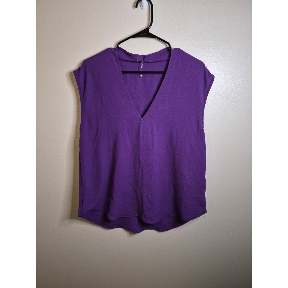 JODIFL Purple V-Neck Cap Sleeve High-Low Blouse - Size Large - Made in USA